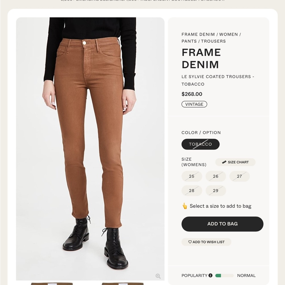Frame Le Sylvie Slender Straight “Tobacco Coated” Color Jeans Size 31